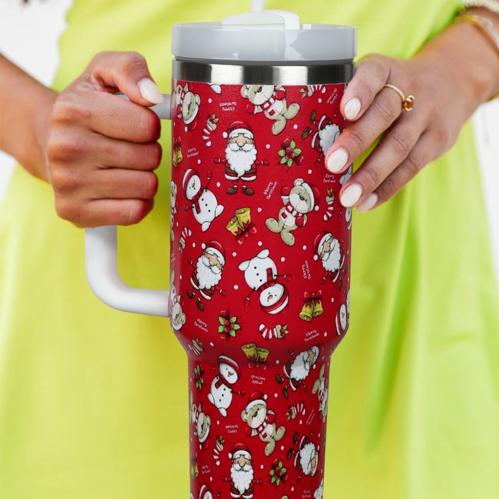 🎉HP🎉Red Christmas Pattern Print Stainless Steel Tumbler